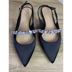 Jewel Badgley Mischka Black Flats with Silver Embellishments